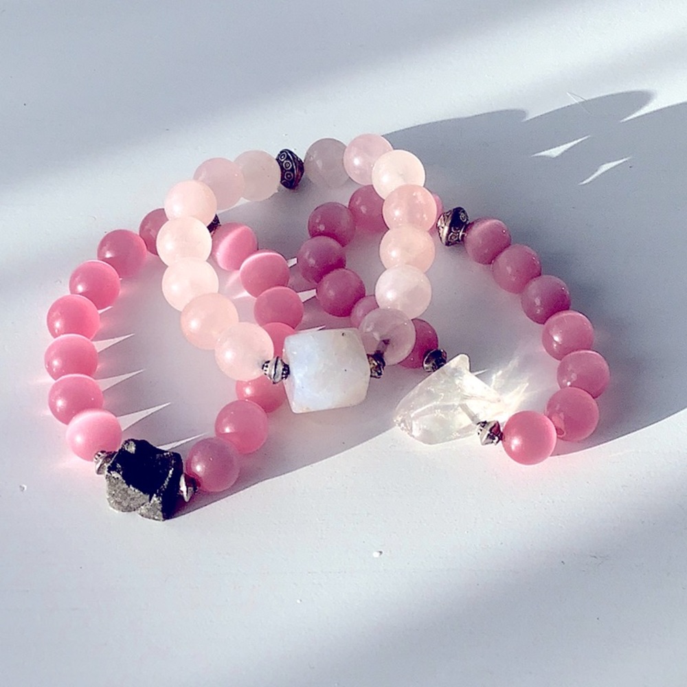 Set of 3 Rose Quartz Gemstone Beaded Bracelets! Small- Fits 51/2”-6” Wrists...❣️